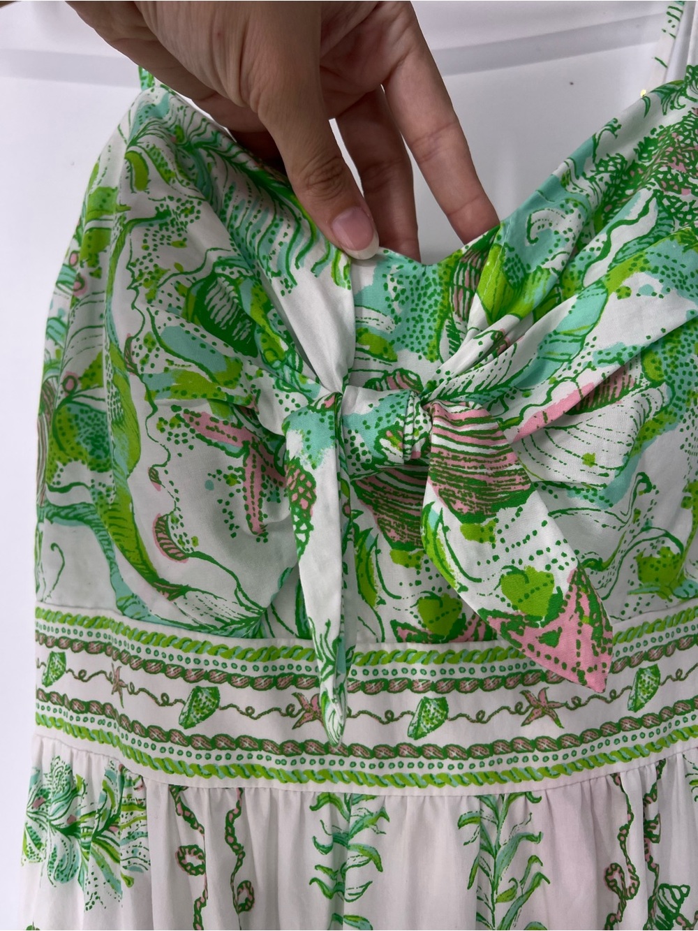 Lilly Pulitzer White Green Floral Nautical Preppy Botanical Bow Front Maxi Dress - Picture 5 of 12